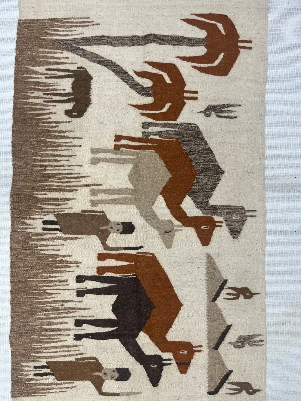 Striped Handwoven Rug with Warm Sunset Stripes - Black, Orange, Brown 59x29”
